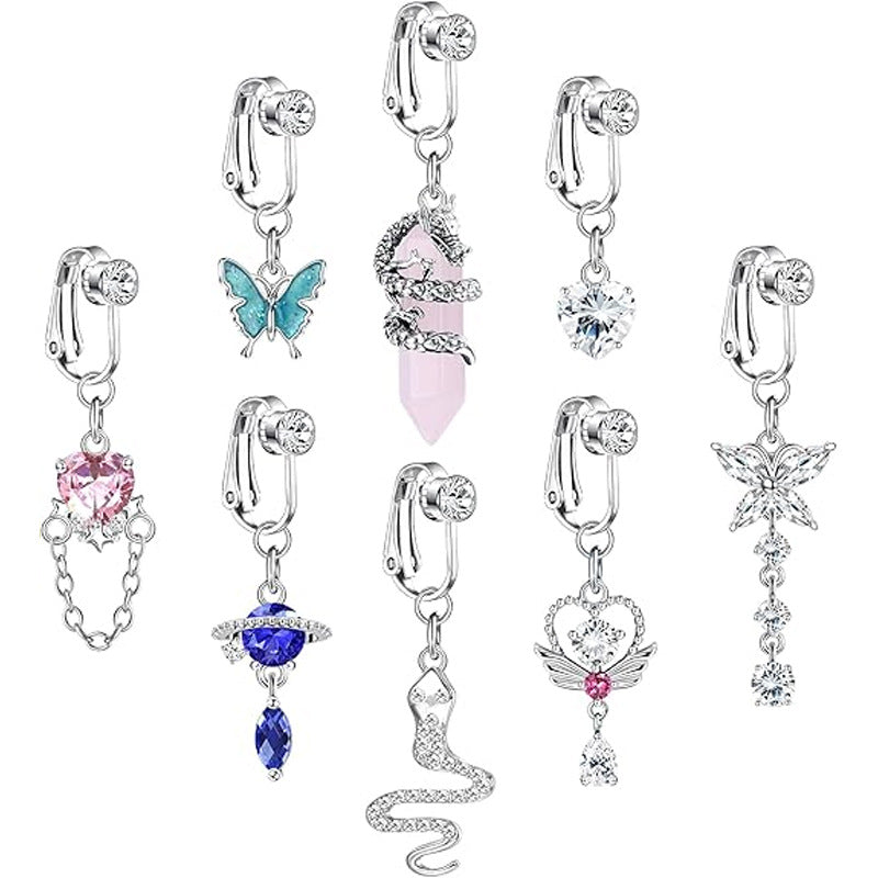 8-Piece Set of Non-Pierced Navel Rings (temporary)